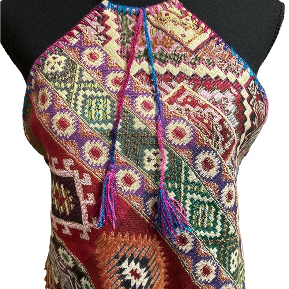 New Handmade Diamond cut halter. Adjustable ties. Multi Colored Design, Small - Picture 9 of 9
